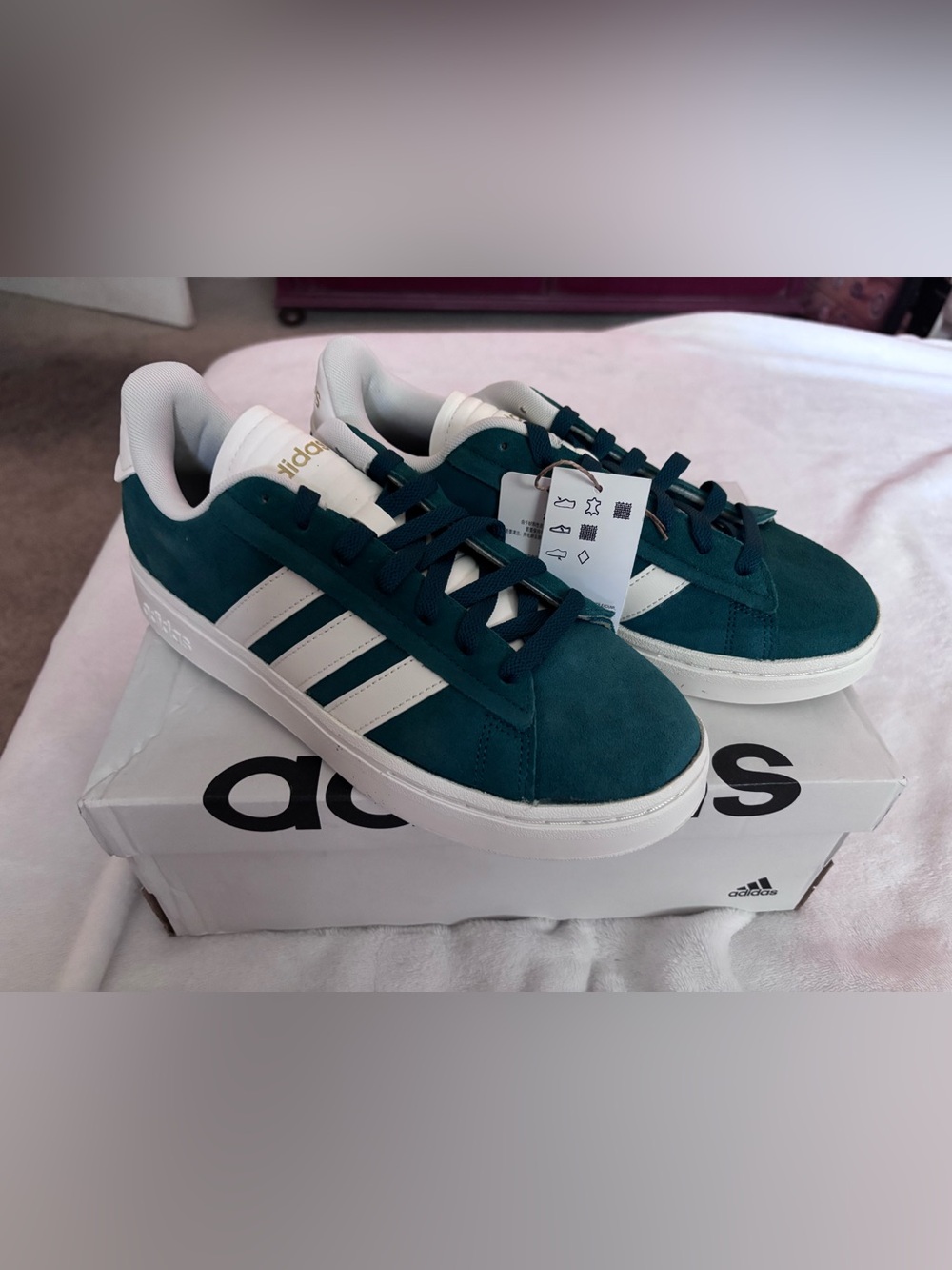 Adidas Green Suede Sneakers with White Stripes NWT